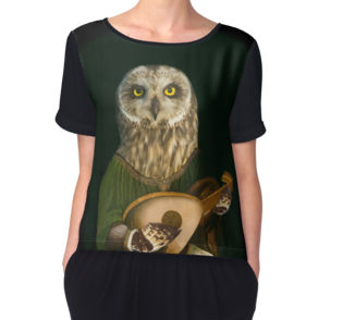 Renaissance Owl Black Chiffon Top