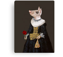 Anthropomorphic Piglet Wearing Gown and Holding Rose
